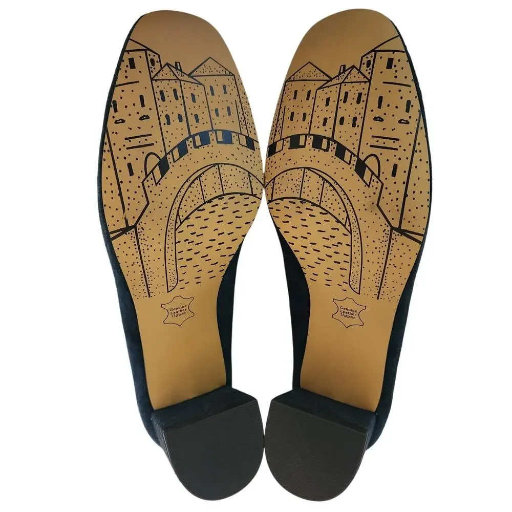 New Bella Vita Jillian Women's Block Heel Square Toe Navy Suede Pumps 8.5M
